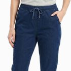 Women's Navy Blue Slim Fit Drawstring Jeans, Dark Blue, small