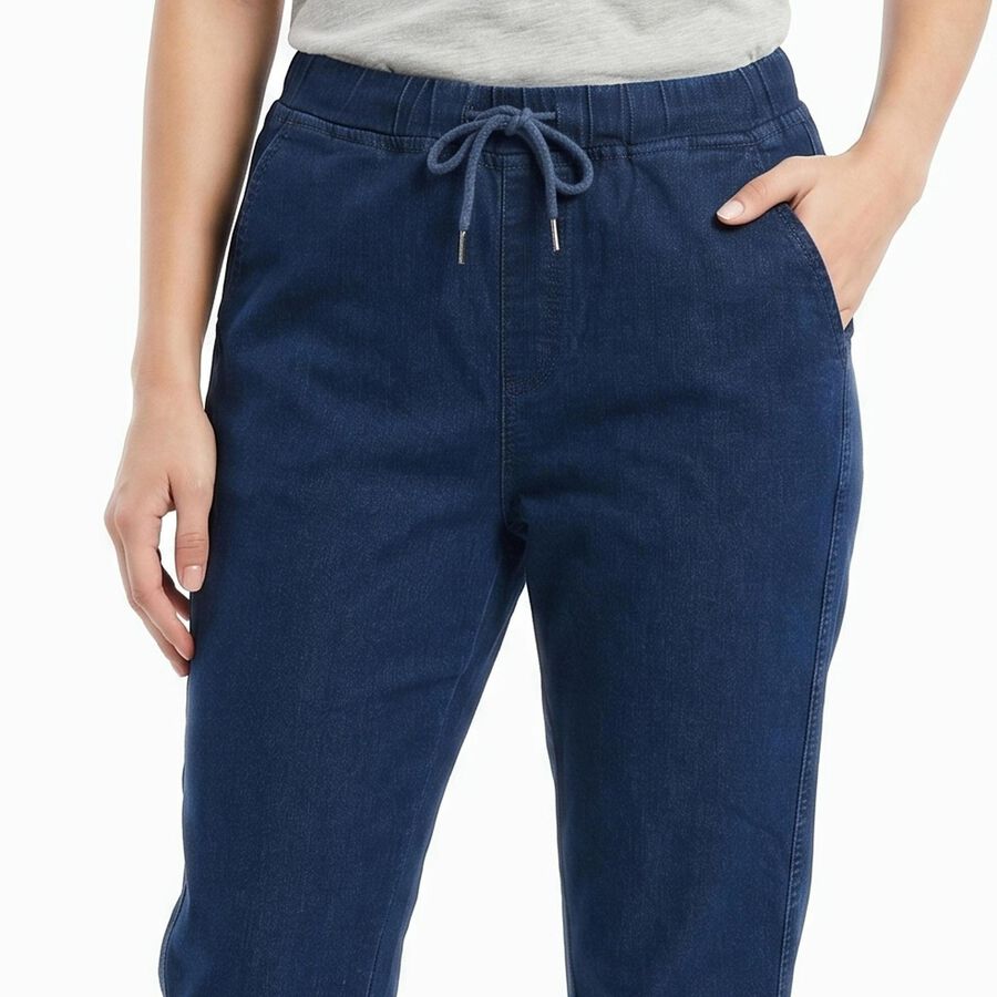 Women's Navy Blue Slim Fit Drawstring Jeans, Dark Blue, large