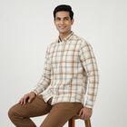 Men's Beige Cotton Long Sleeves Button-Down Regular Fit Shirt, गहरा पीला, small