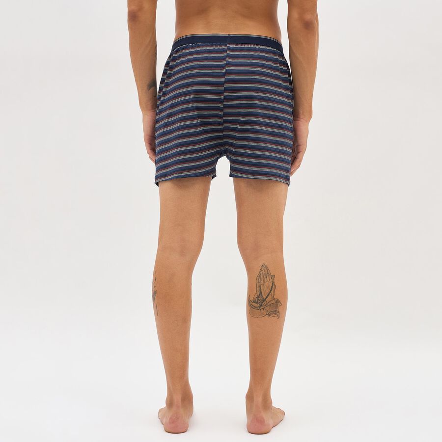 Men's Dark Navy Relaxed Fit Striped Cotton Boxers, Navy Blue, large image number null