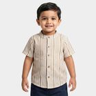 Infants Beige Cotton Mandarin Collar Regular Fit Shirt, गहरा पीला, small