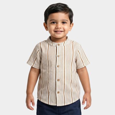 Infants Beige Cotton Mandarin Collar Regular Fit Shirt