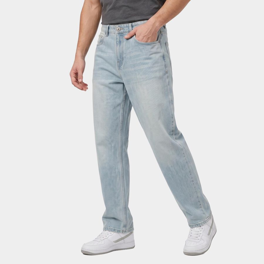 Men's Light Blue Straight Fit Light Wash Jeans, हल्का नीला, large