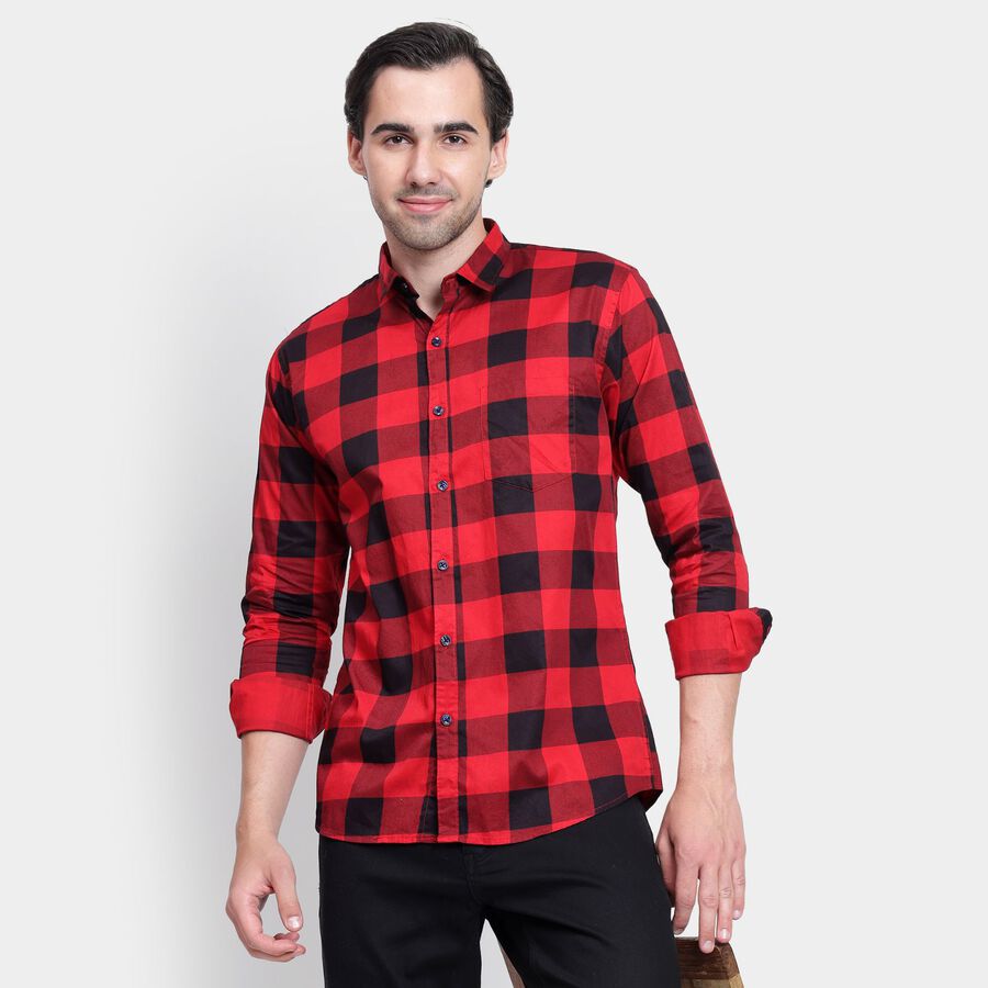 Men's 100% Cotton Casual Shirt, लाल, large image number null
