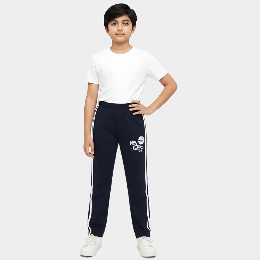Boys' Navy Blue Regular Fit Basketball Printed Pyjama, नेवी ब्लू, large