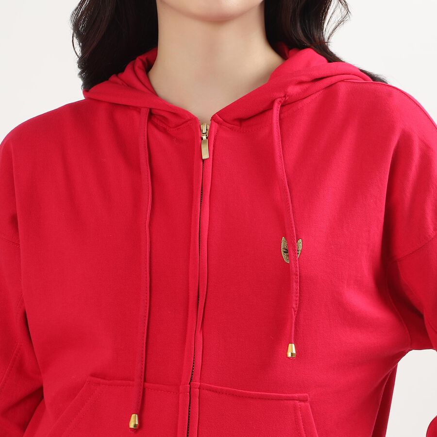 Women's Bright Pink Hooded Neck Casual Sweatshirt, गुलाबी, large image number null