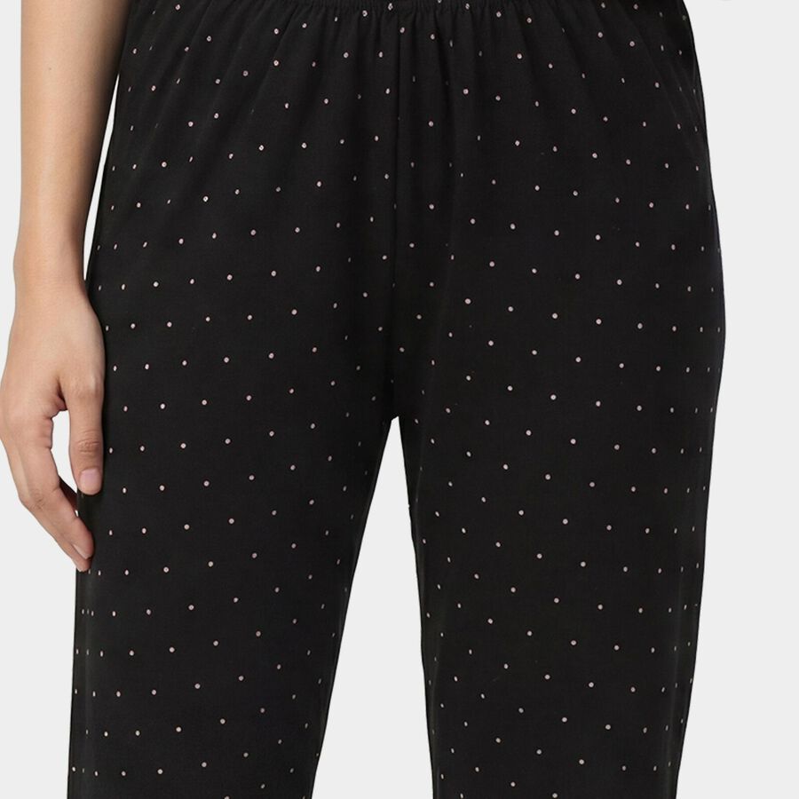 Women's Black Regular Fit Solid Lounge Pyjama, काला, large