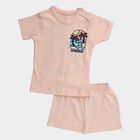 Infants' Peach 100% Cotton Round Neck Hawaii Printed Baba Suit, Peach, small