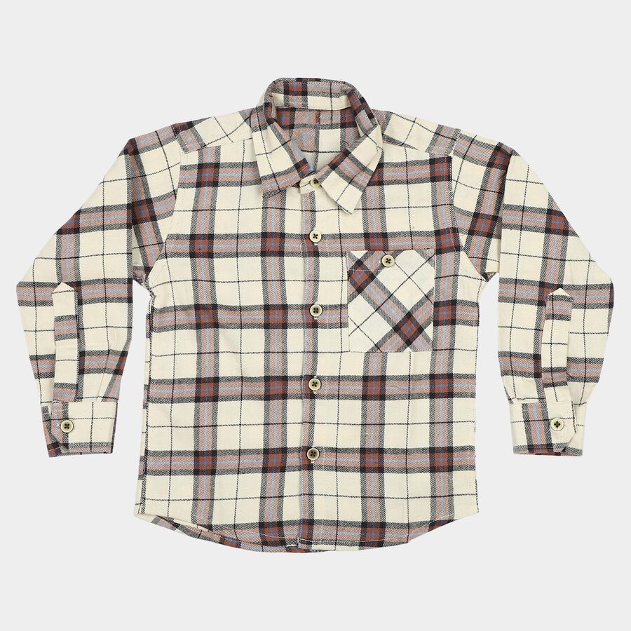 Boys Cream 100% Cotton Checked Shirt, ऑफ व्हाइट, large