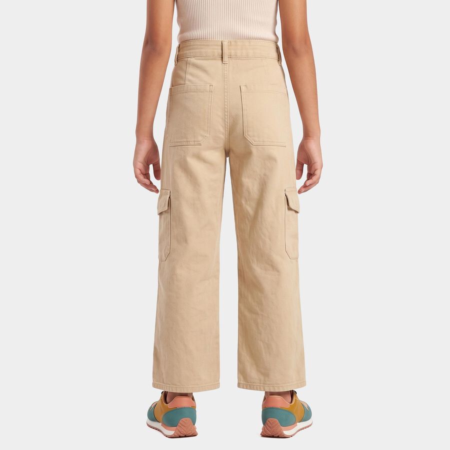 Girls' Beige Relaxed Fit Cargo Jeans, Off White, large