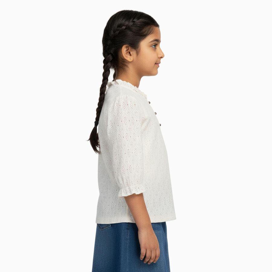 Girls' Off-White Round Neck Romantic T-Shirt, ऑफ व्हाइट, large