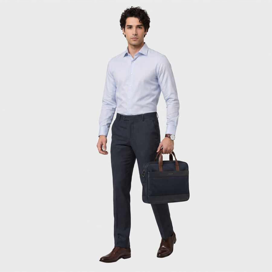 Men's Navy Blue Slim Fit Flat-Front Formal Trousers, Navy Blue, large