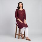 Women's Wine Round Neck Embroidered Kurta, Wine, small
