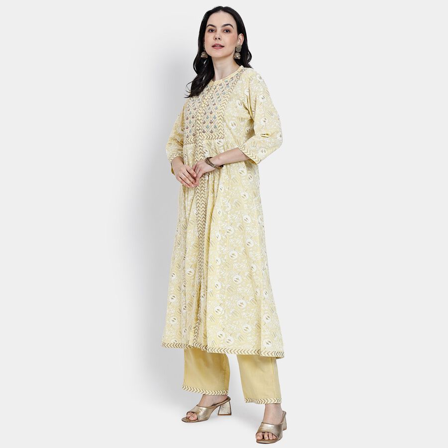 Ladies' 100% Cotton Kurta Pyjama Set with Dupatta, पीला, large image number null