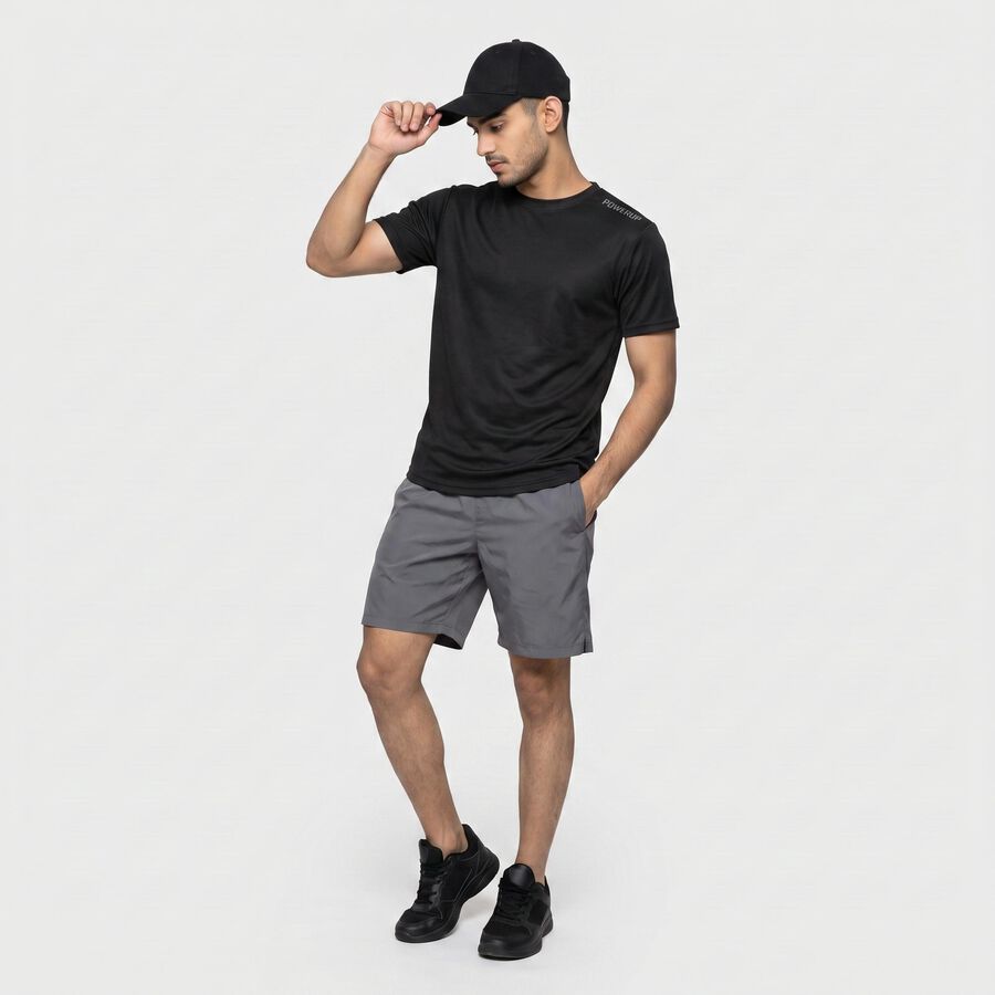 Men's Black Round Neck Regular Drifit T-Shirt, काला, large