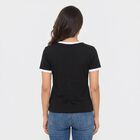 Women's Black Cotton Round Neck Regular T-Shirt, Black, small