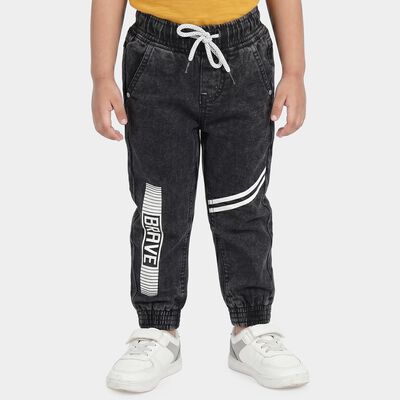 Boys' Dark Grey Charcoal Jogger Fit Printed Jeans