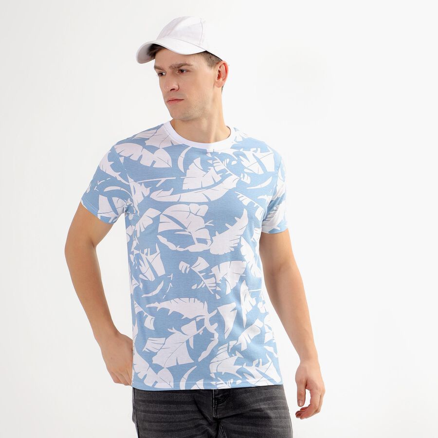 Men's Light Powder Blue Cotton Round Neck T-Shirt, Light Blue, large image number null