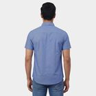 Men's Navy Blue Classic Collar Printed Casual Shirt, मध्यम नीला, small