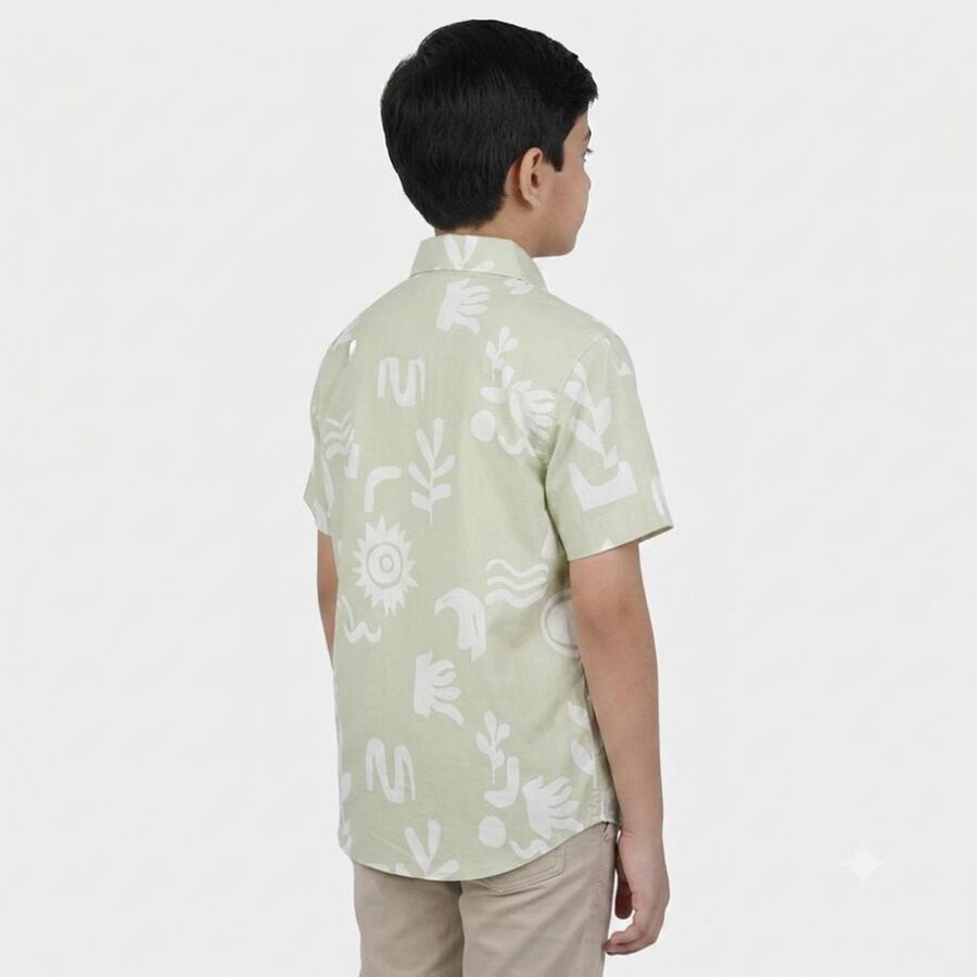 Boys Mint Green Cotton Regular Fit Casual Shirt, Light Green, large