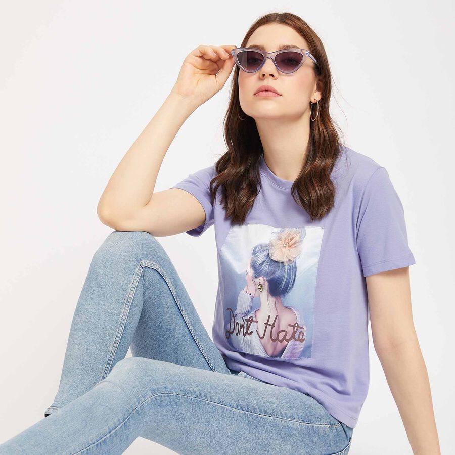 Embellished Round Neck T-Shirt, लाइलेक, large image number null
