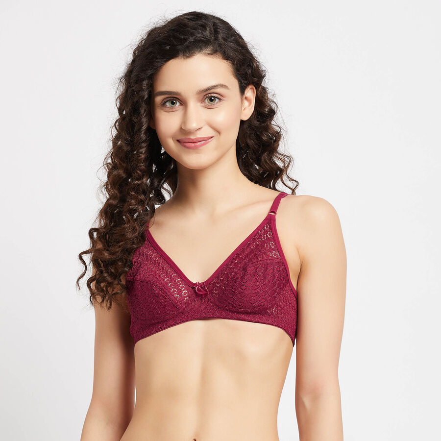 Full Lace Non-Padded Bra, Maroon, large image number null