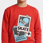 Boys' Red Crew Neck Graphic Print Sweatshirt, Red, small