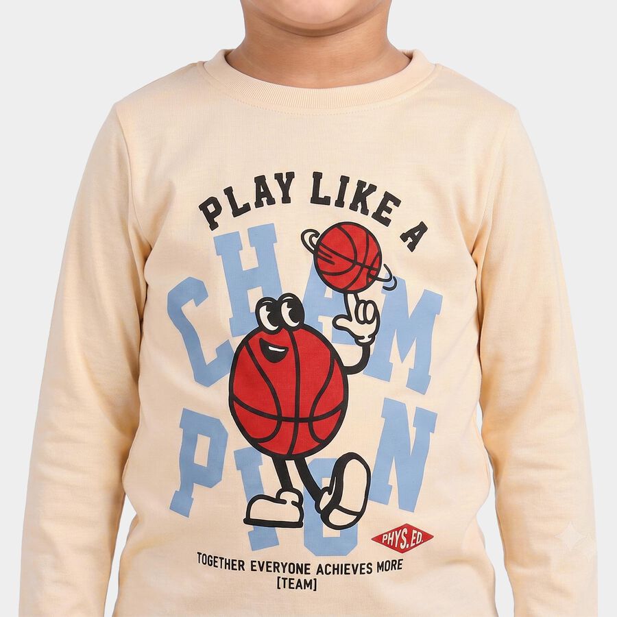 Boys Beige Crew Neck Regular Boys T-Shirt, Beige, large