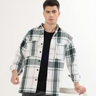 Men's Dark Forest Green and White Plaid Classic Casual Shirt, Dark Green, small