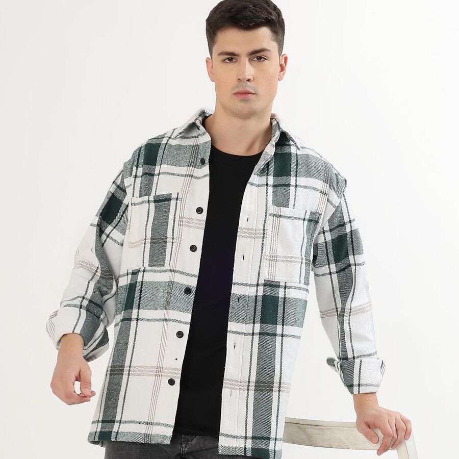 Men's Dark Forest Green and White Plaid Classic Casual Shirt, Dark Green, large