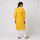Women's Yellow Cotton V-Neck Embroidered Kurta, Yellow, small