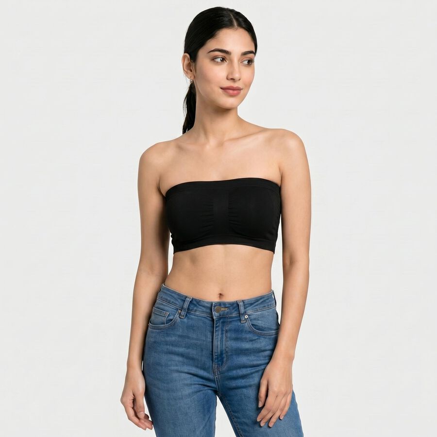 Women's Black Strapless Tube Bra, काला, large