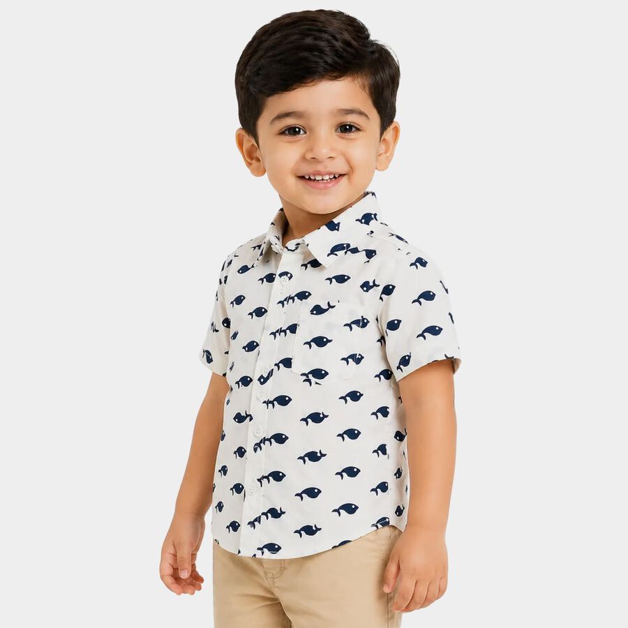 Boys White Cotton Short Sleeves Collar Regular Fit Shirt, White, large