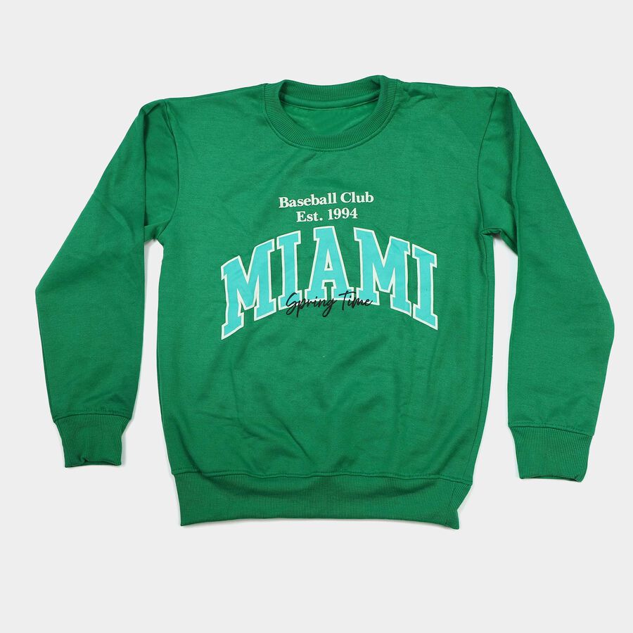 Boys' Green Crew Neck Pullover Sweatshirt, गहरा हरा, large