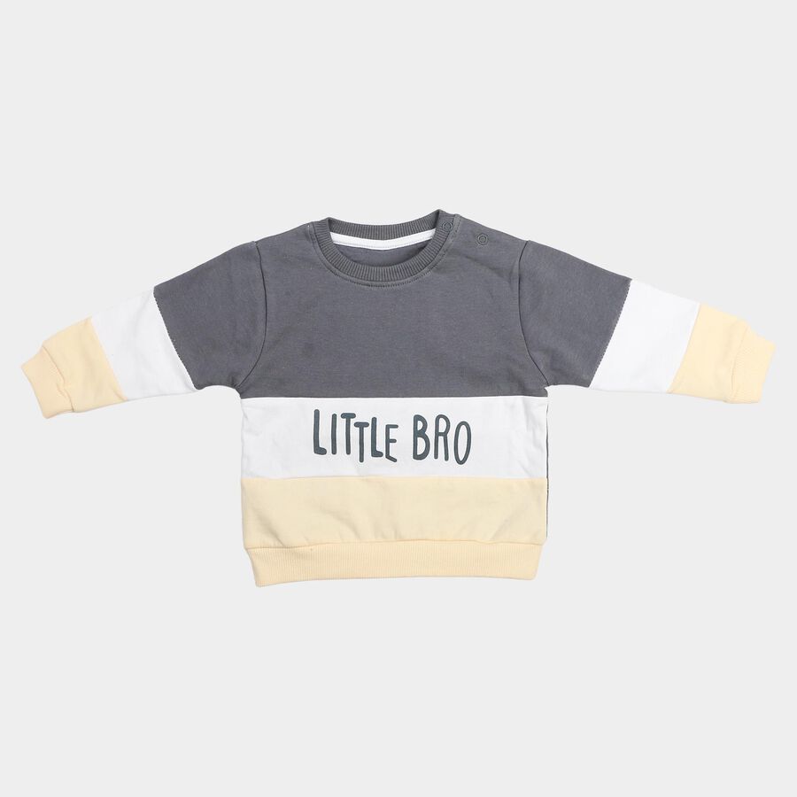 Infants' Grey Cotton Crew Neck Pullover Sweatshirt, Dark Grey, large