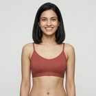 Women's Rust Cotton Blend Scoop Neck Minimalist Bralette, Rust, small