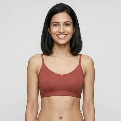 Women's Rust Cotton Blend Scoop Neck Minimalist Bralette