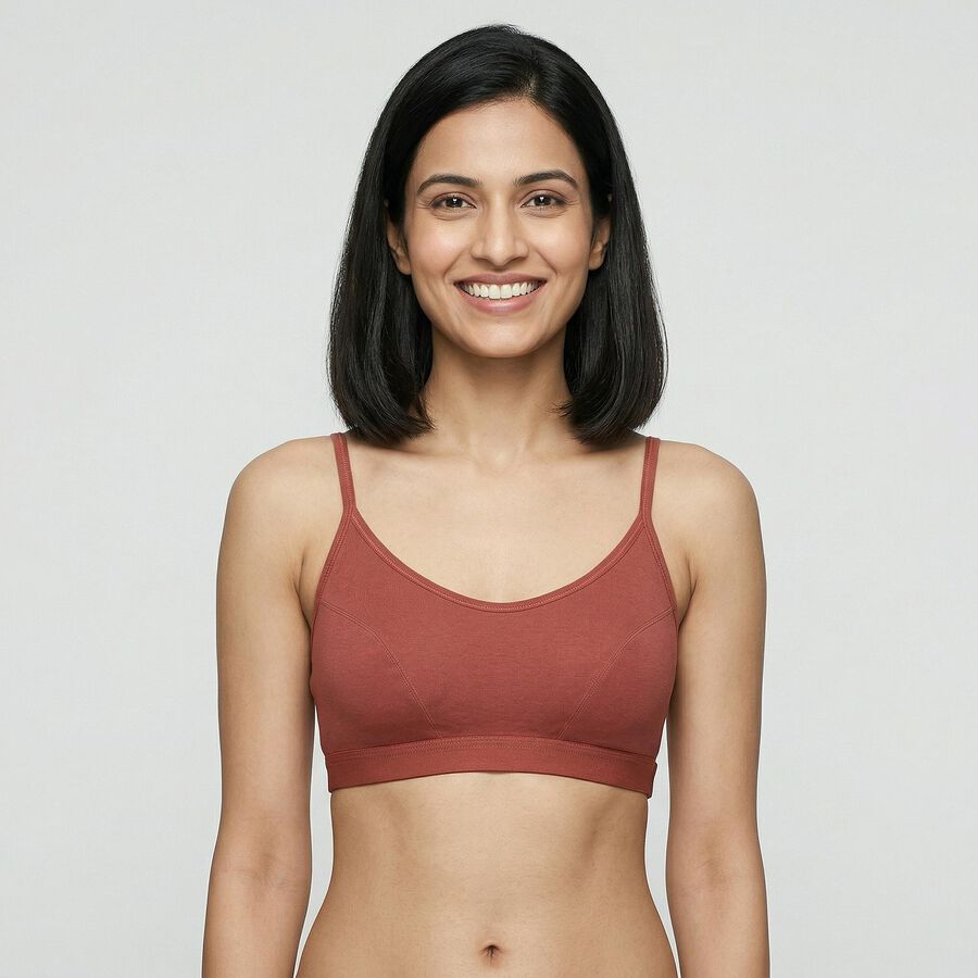 Women's Rust Cotton Blend Scoop Neck Minimalist Bralette, Rust, large