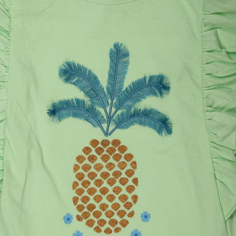 Girls' Mint Green Round Neck Regular T-Shirt, Light Green, large