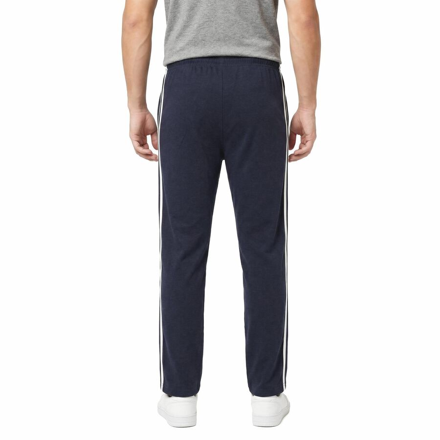 Men's Blue Regular Fit Side-Striped Track Pants, मध्यम नीला, large