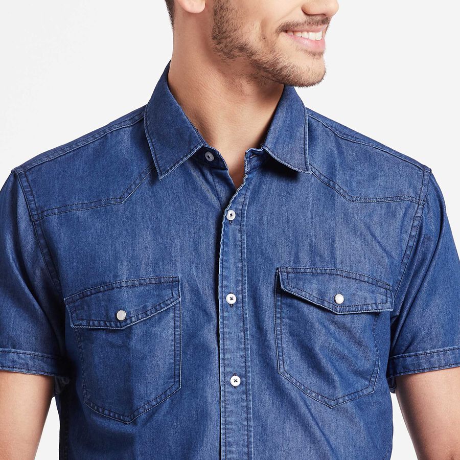 Cotton Solid Casual Shirt, Melange Blue, large image number null