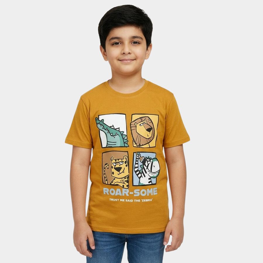 Boys' Half Sleeves T-Shirt, पीला, large