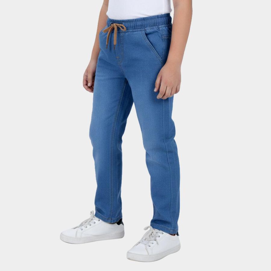 Boys Light Blue Straight Fit Drawstring Waist Jeans, हल्का नीला, large