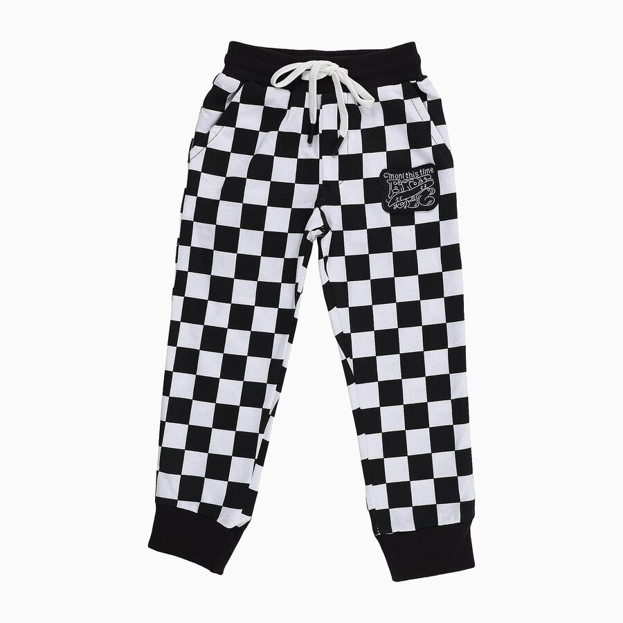 Boys' Black and White Checkered Cotton Blend Pyjama, Black, large image number null