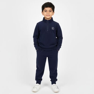 Boys' Navy Round Neck Solid Baba Suit