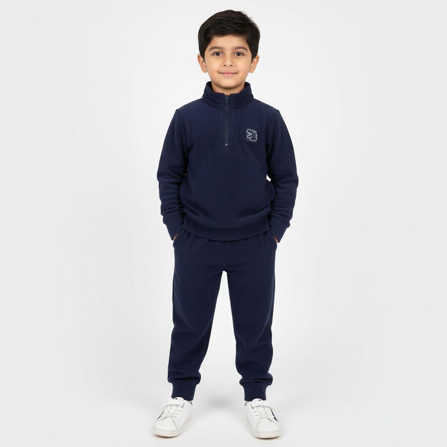 Boys' Navy Round Neck Solid Baba Suit, Navy Blue, large image number null