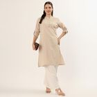 Women's Beige 100% Cotton Notch Neck Printed Straight Kurta, Beige, small