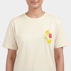 Women's Beige Cotton Round Neck Casual T-Shirt, गहरा पीला, small