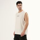 Men's Off-White Crew Neck Casual Sleeveless T-Shirt, Off White, small
