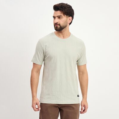 Men's Light Green Round Neck Textured T-Shirt